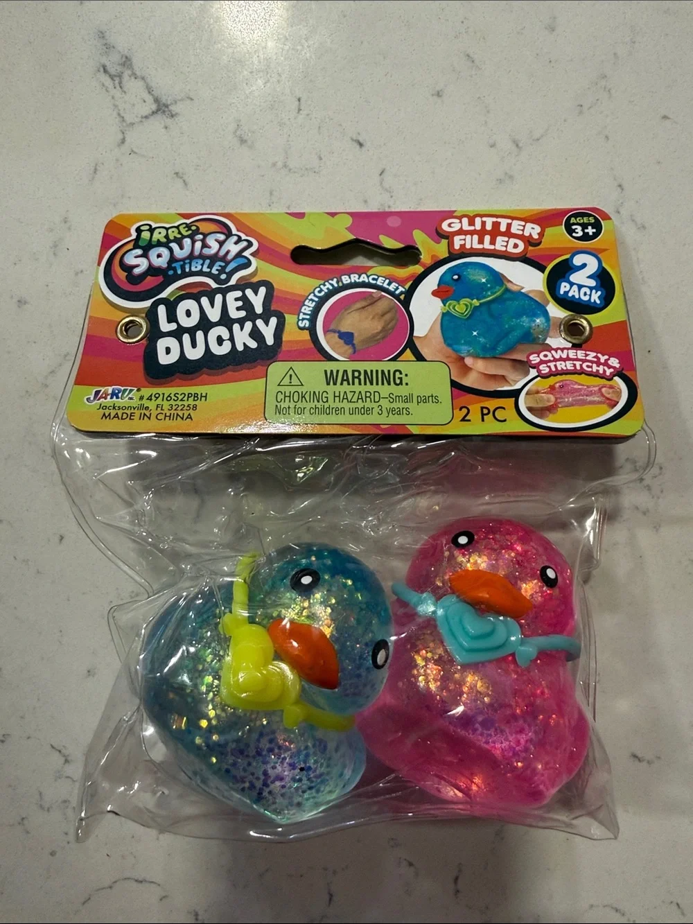 Brand New 2026 Ja-Ru Irre-Squish-Tible Lovey Ducky 2-Pack - Blue & Pink
